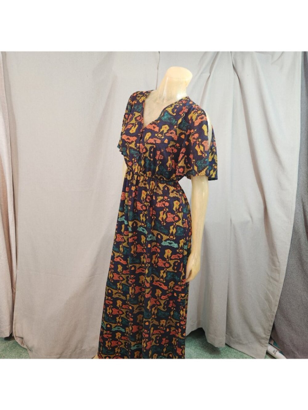 Collective Concepts Blue Yellow Short Slv V Neck Shift Dress Womens MEDIUM Cold - Picture 3 of 6